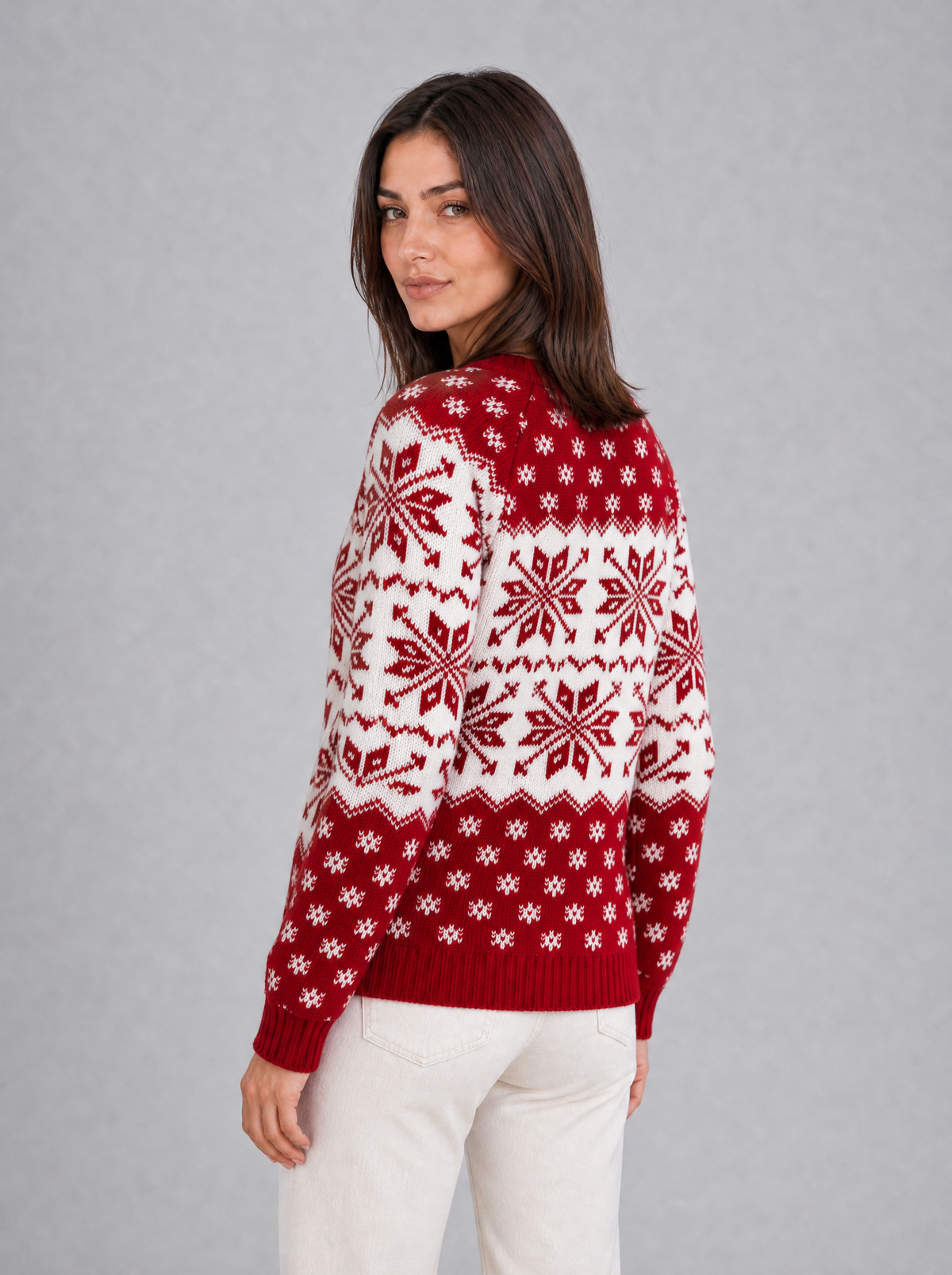 Women's Wool Blend Snowflake Christmas Relaxed Crew Neck Jumper