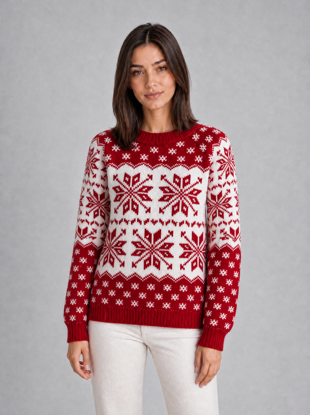Women's Wool Blend Snowflake Christmas Relaxed Crew Neck Jumper