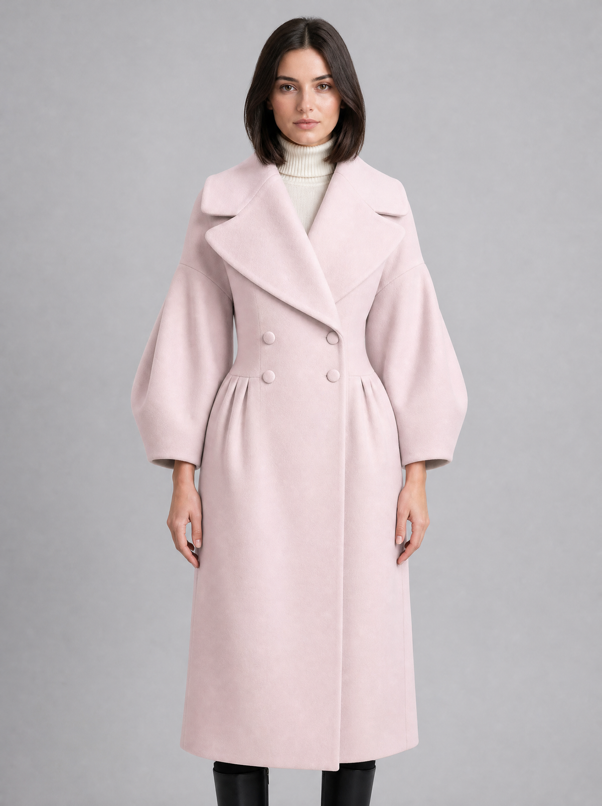 Women's Wool Blend Statement Sleeve Double Breasted Overcoat Tailored Fit