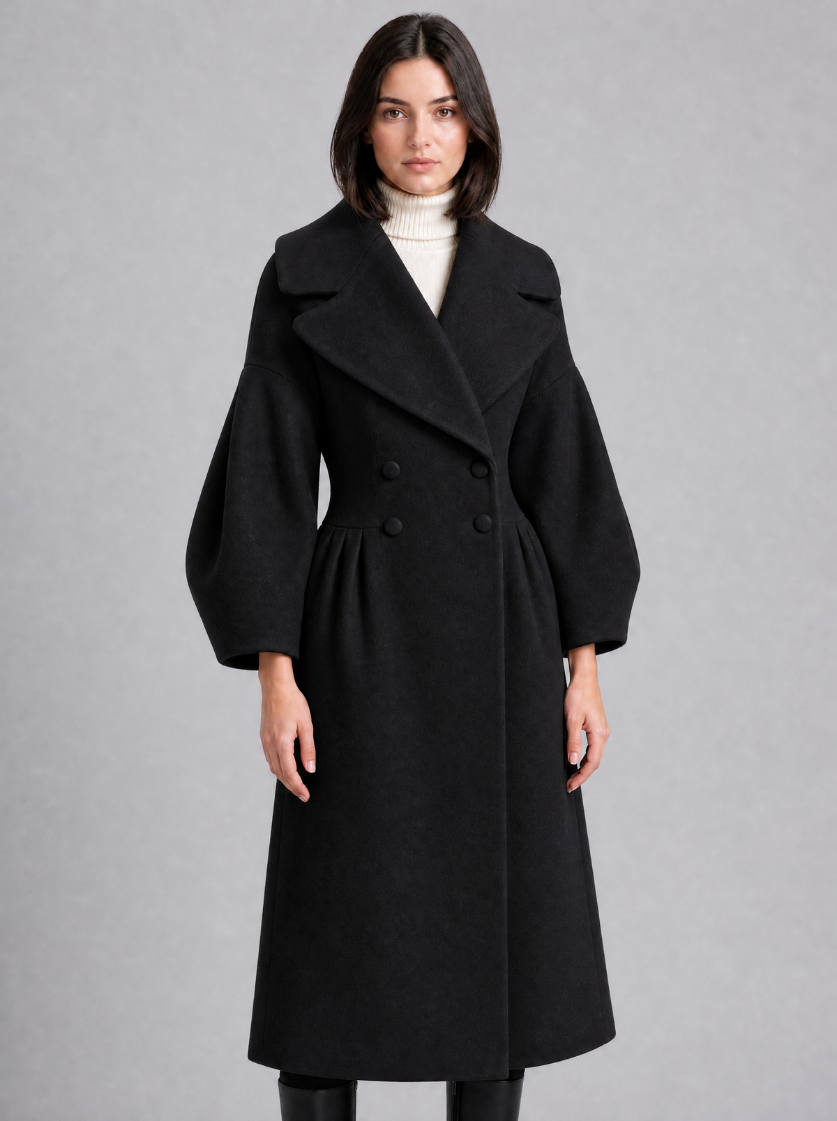 Women's Wool Blend Statement Sleeve Double Breasted Overcoat Tailored Fit