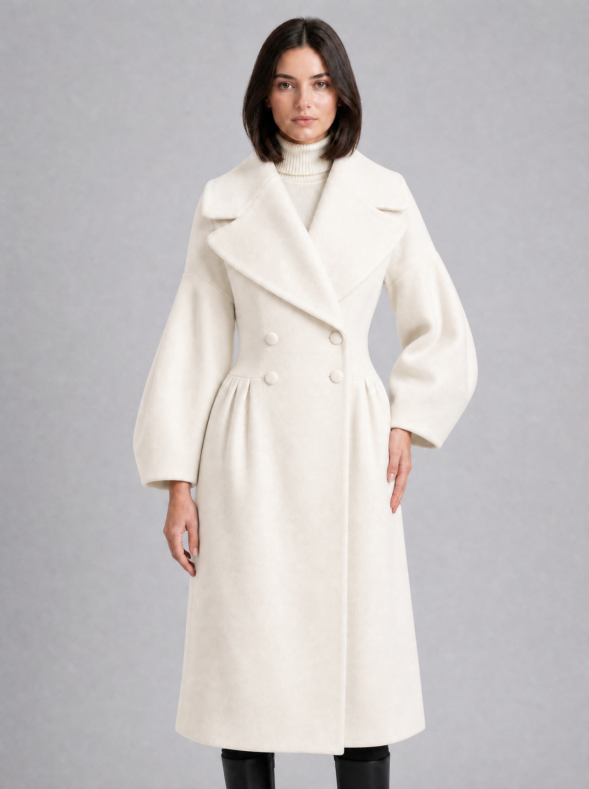 Women's Wool Blend Statement Sleeve Double Breasted Overcoat Tailored Fit