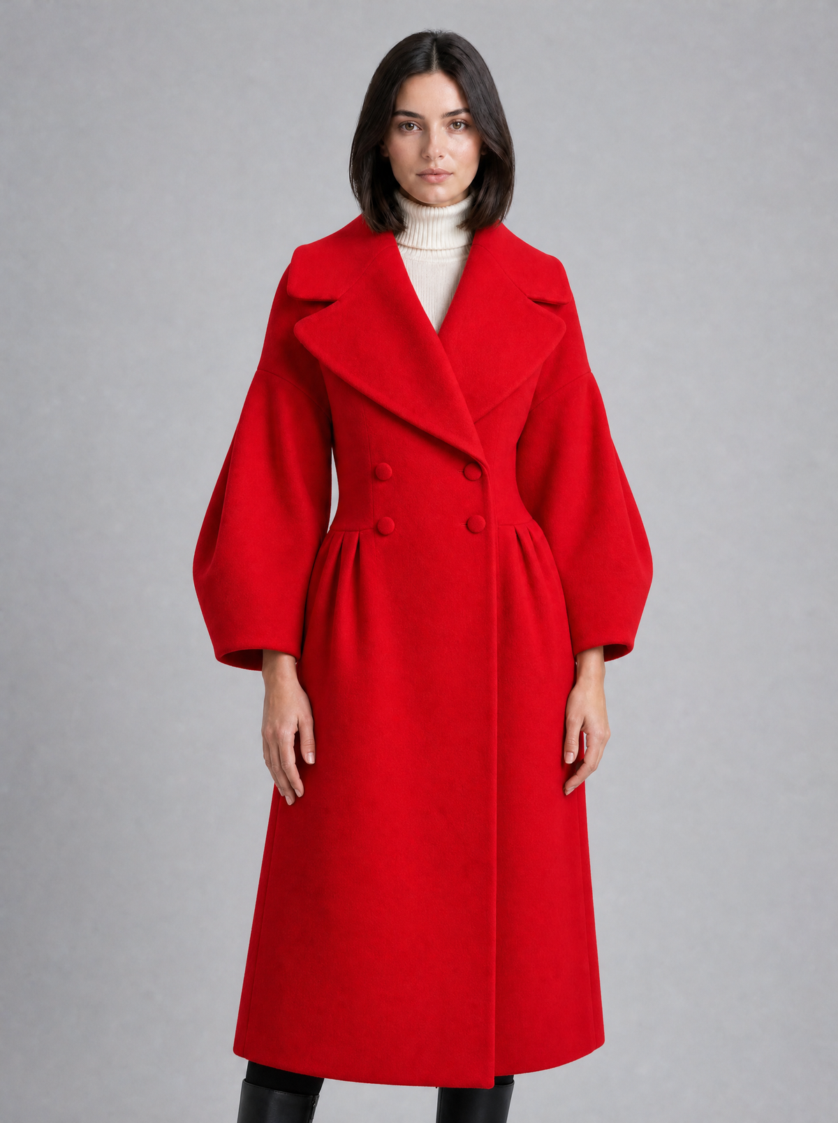 Women's Wool Blend Statement Sleeve Double Breasted Overcoat Tailored Fit