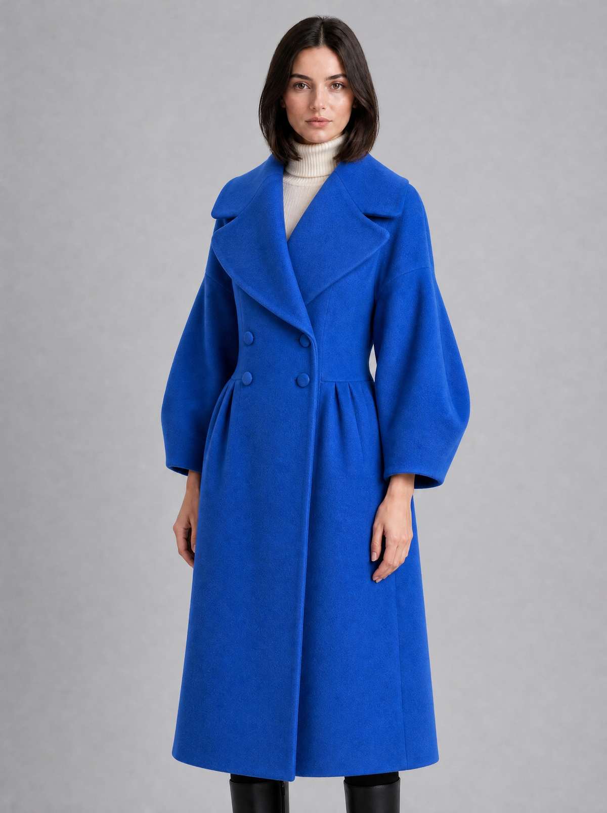 Women's Wool Blend Statement Sleeve Double Breasted Overcoat Tailored Fit
