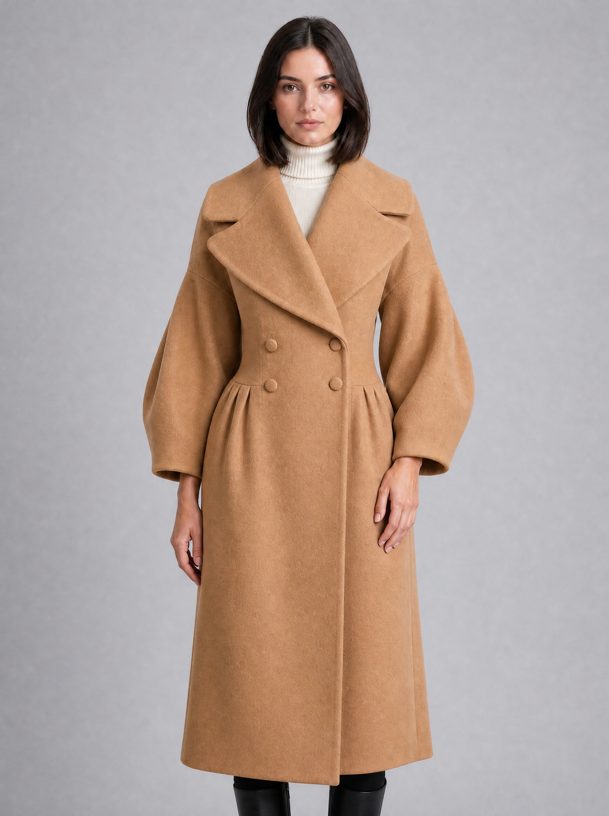 Women's Wool Blend Statement Sleeve Double Breasted Overcoat Tailored Fit
