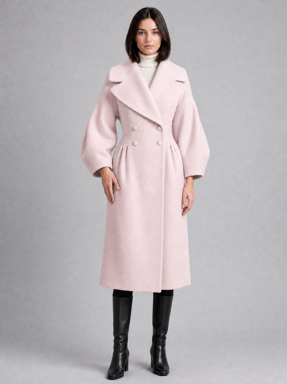 Women's Wool Blend Statement Sleeve Double Breasted Overcoat Tailored Fit