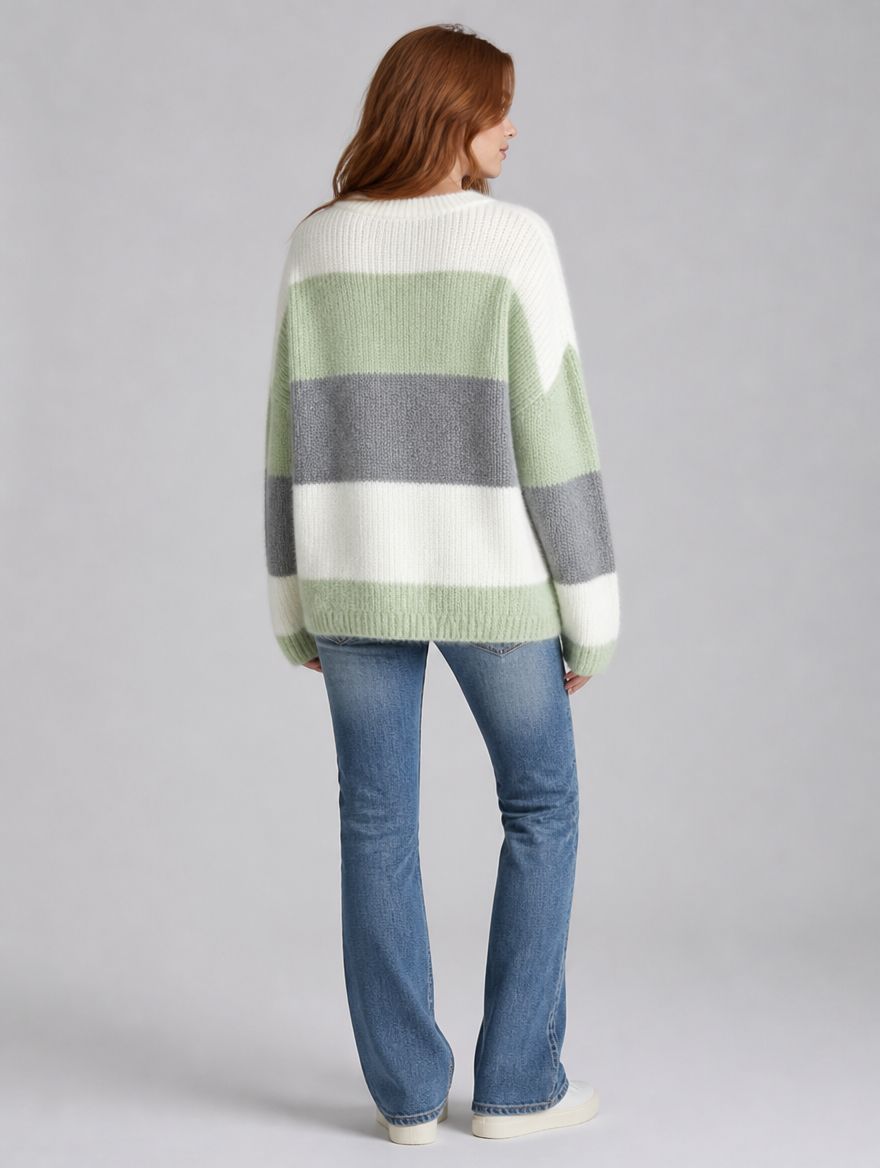 Women's Wool Blend Striped Relaxed Crew Neck Jumper - product view 2