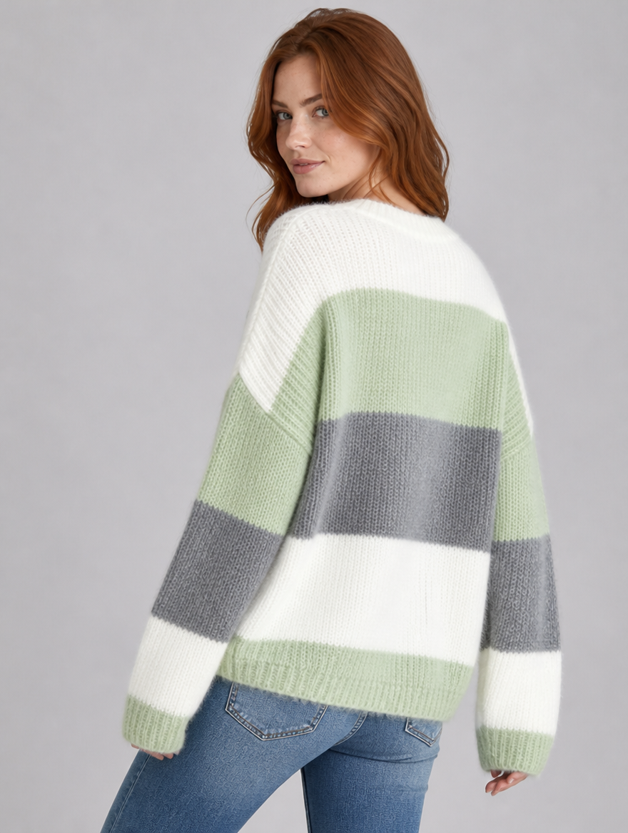 Women's Wool Blend Striped Relaxed Crew Neck Jumper - product view 4