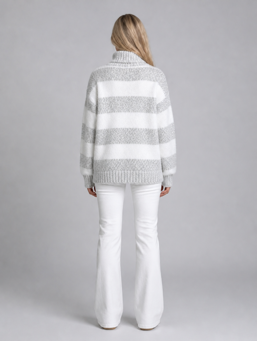 Women's Wool Blend Striped Roll Neck Relaxed Jumper - product view 2