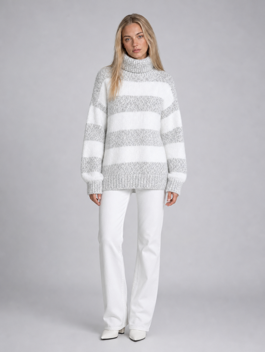 Women's Wool Blend Striped Roll Neck Relaxed Jumper - product view 1