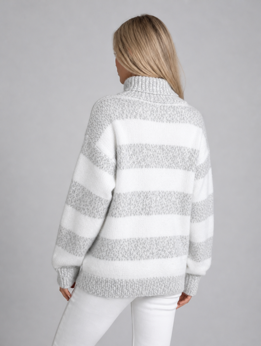 Women's Wool Blend Striped Roll Neck Relaxed Jumper - product view 4