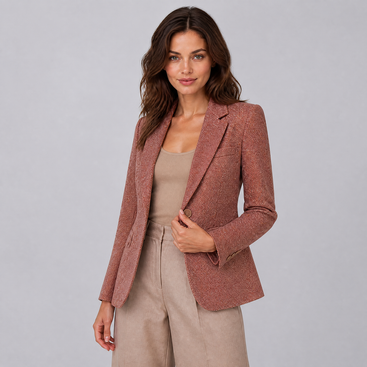 Women's Wool Blend Tailored Single-Breasted Smart Blazer