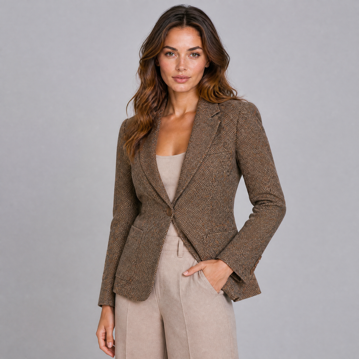 Women's Wool Blend Tailored Single-Breasted Smart Blazer