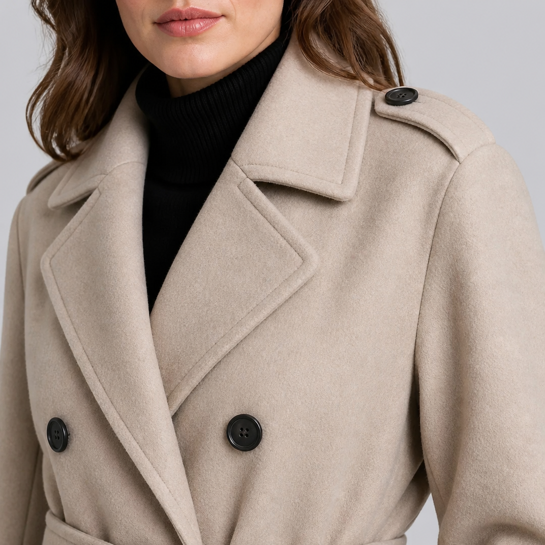 Women's Wool Double-Breasted Belted Overcoat Tailored Fit