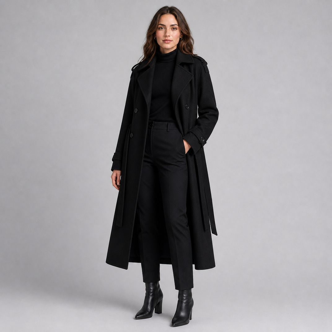 Women's Wool Double-Breasted Belted Overcoat Tailored Fit