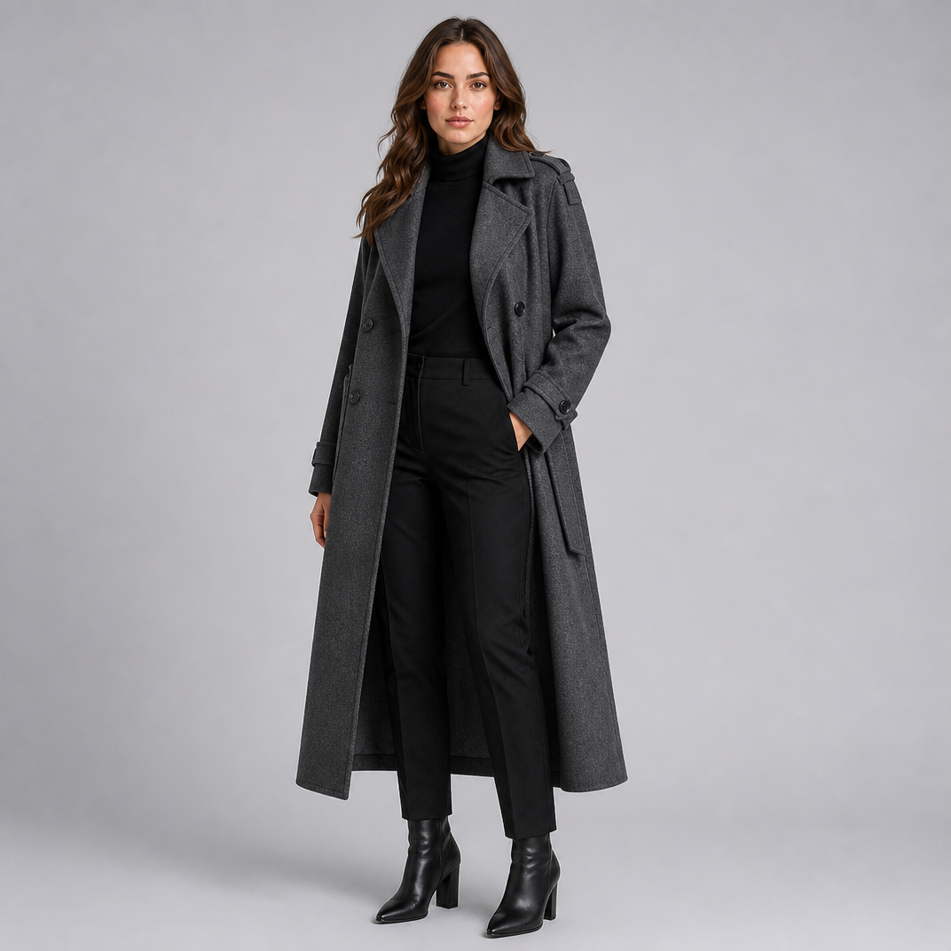 Women's Wool Double-Breasted Belted Overcoat Tailored Fit