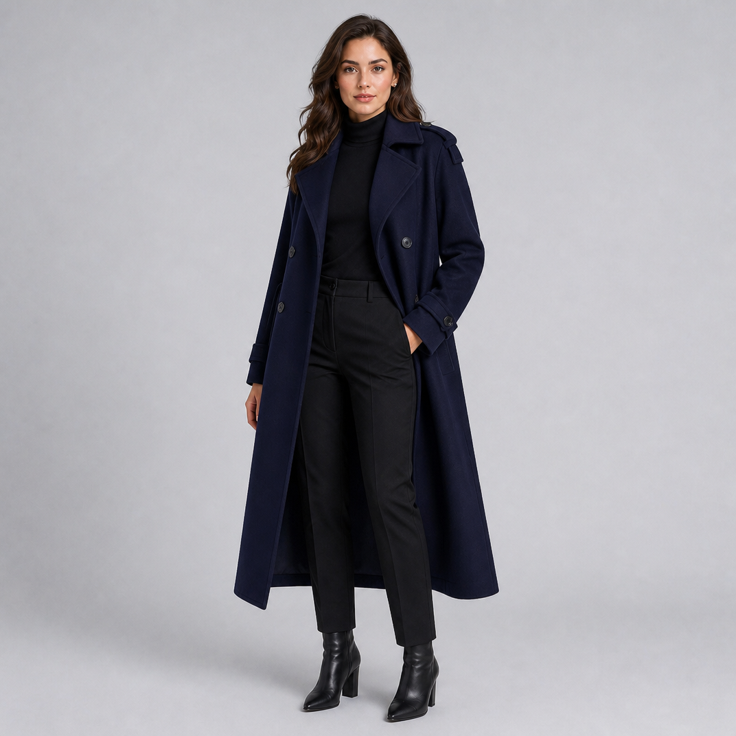 Women's Wool Double-Breasted Belted Overcoat Tailored Fit