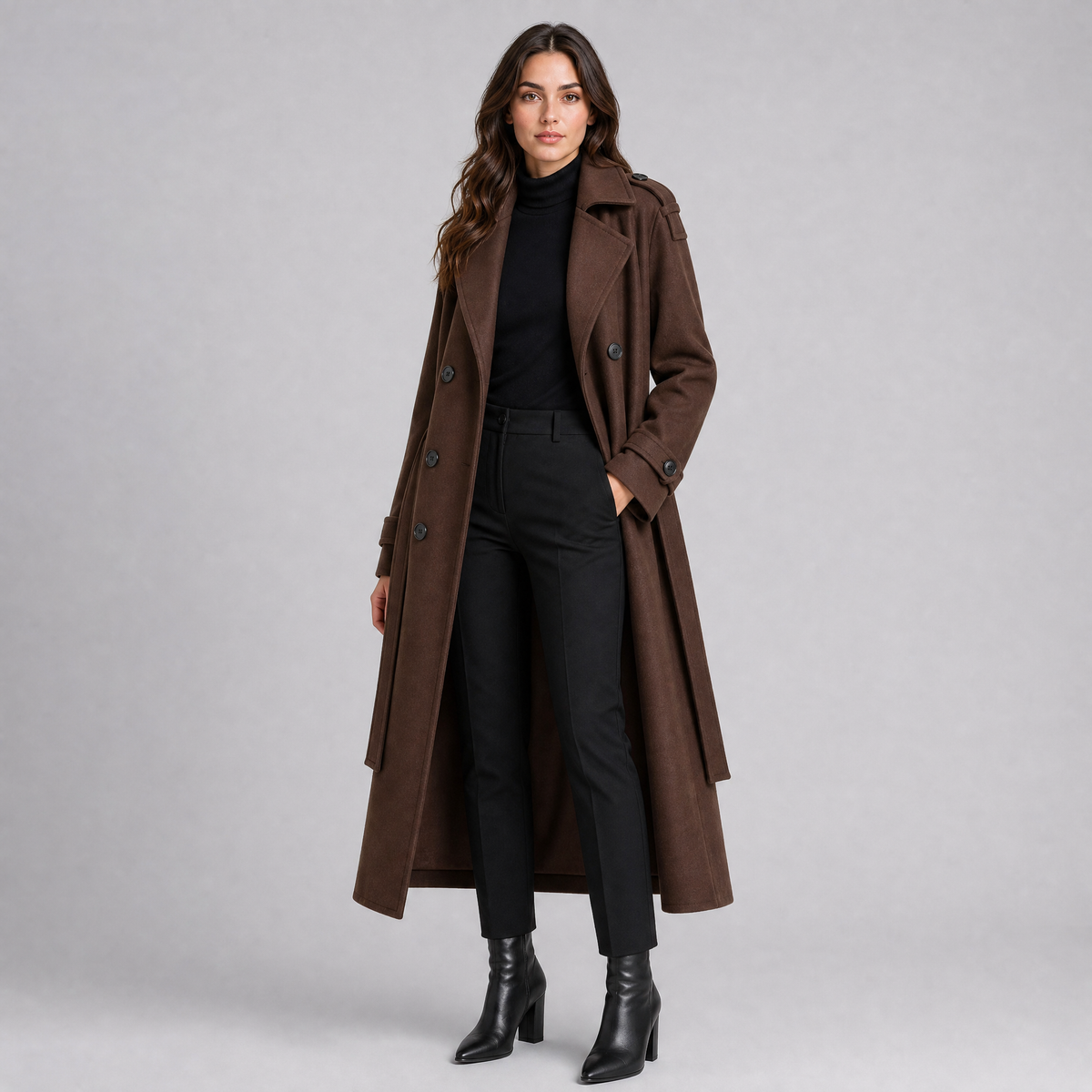 Women's Wool Double-Breasted Belted Overcoat Tailored Fit