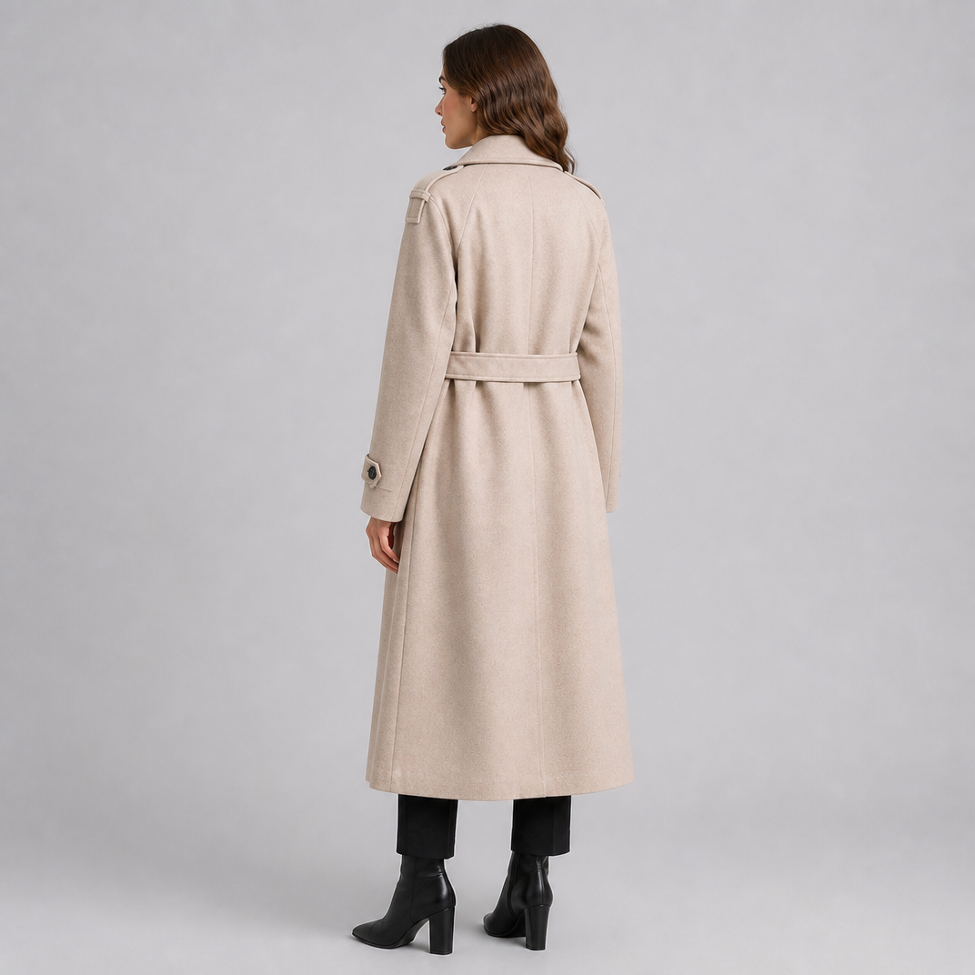 Women's Wool Double-Breasted Belted Overcoat Tailored Fit