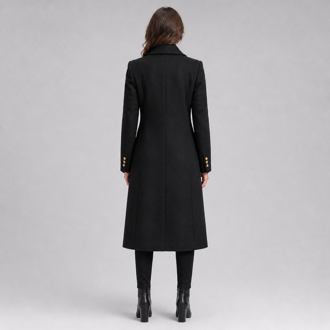 Women's Wool Double-Breasted Long Overcoat Tailored Fit