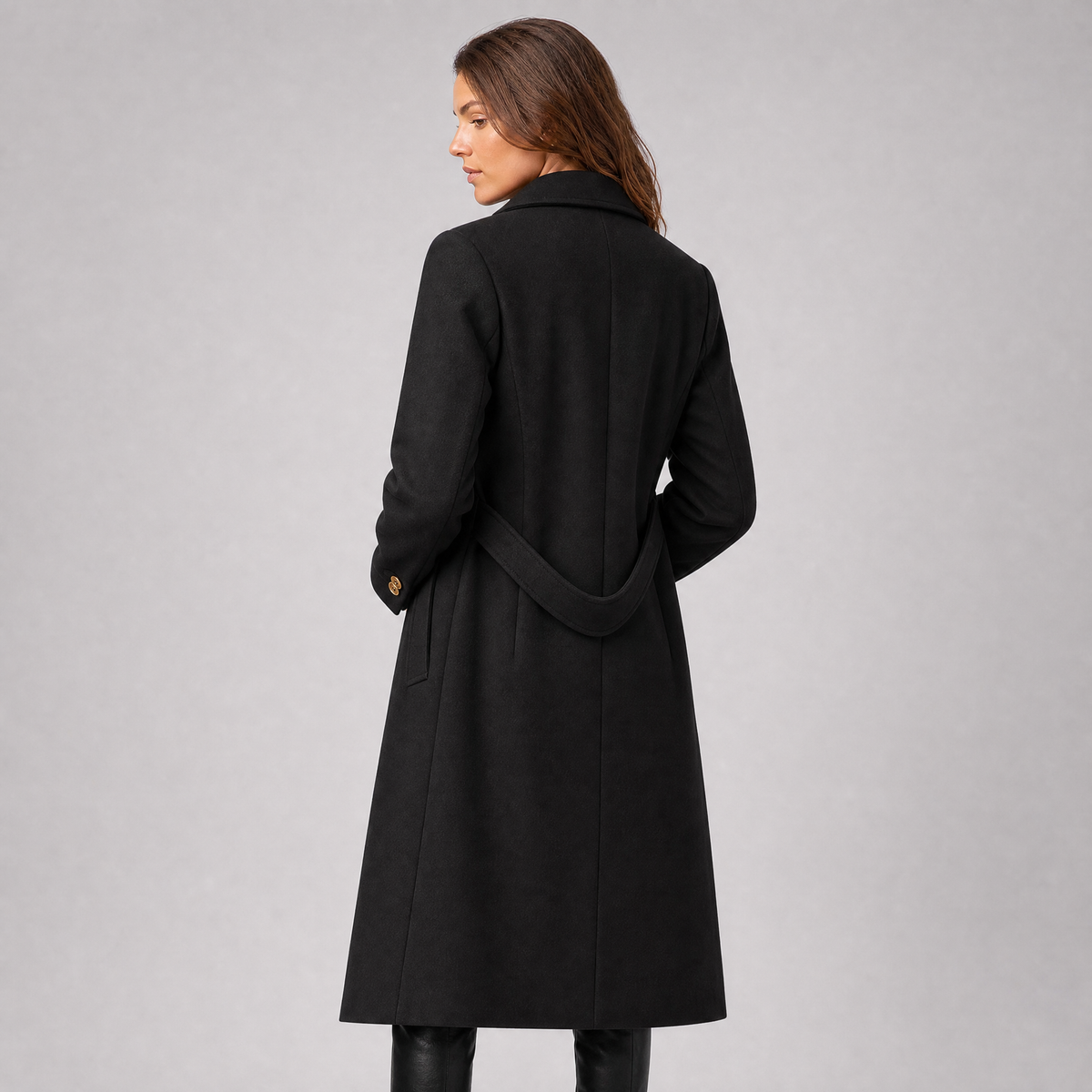 Women's Wool Double-Breasted Long Overcoat Tailored Fit
