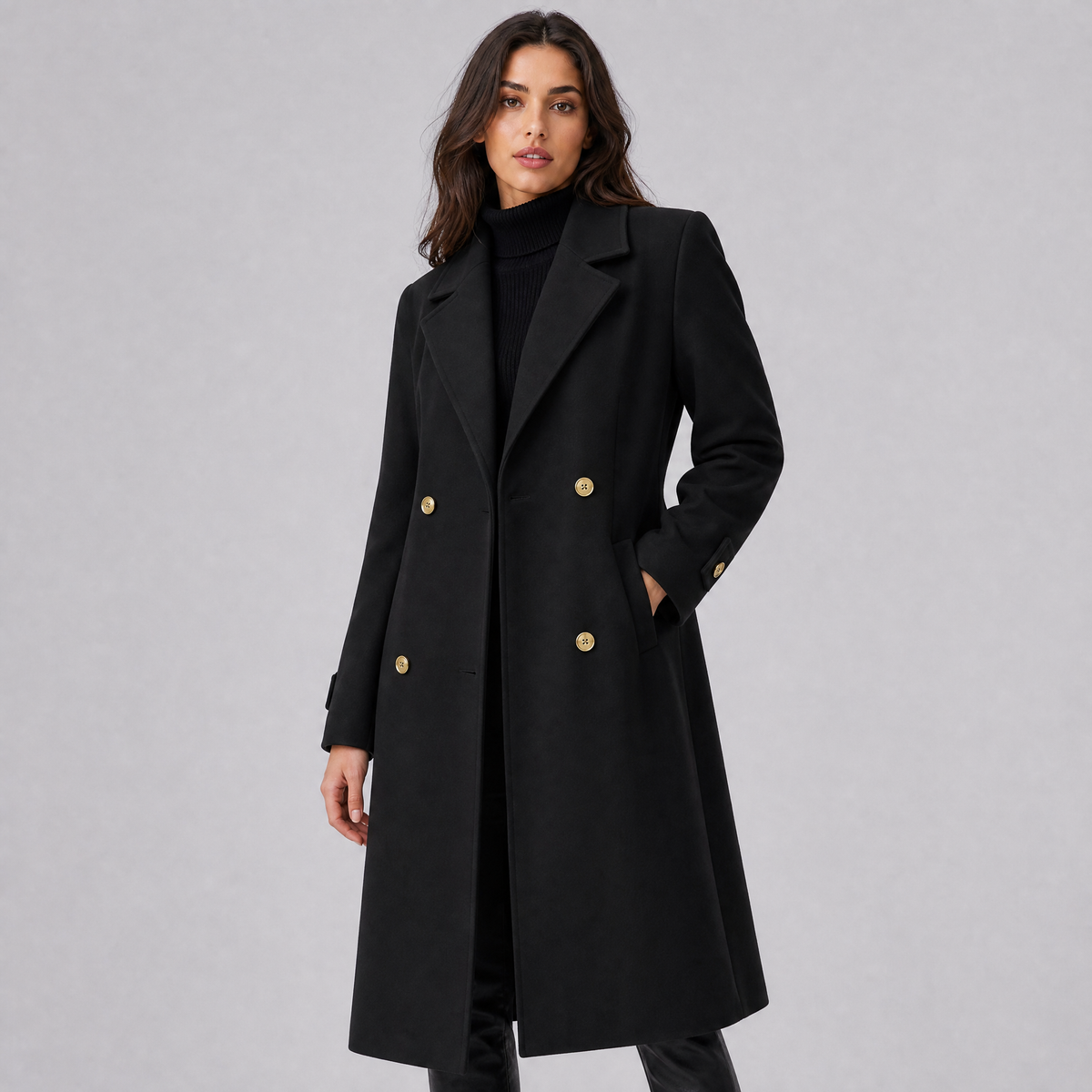 Women's Wool Double-Breasted Long Overcoat Tailored Fit