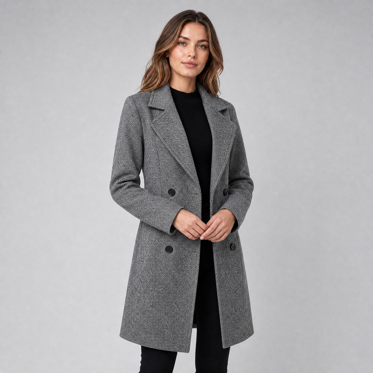 Women's Wool Double-Breasted Overcoat – Mid-Length Slim Fit