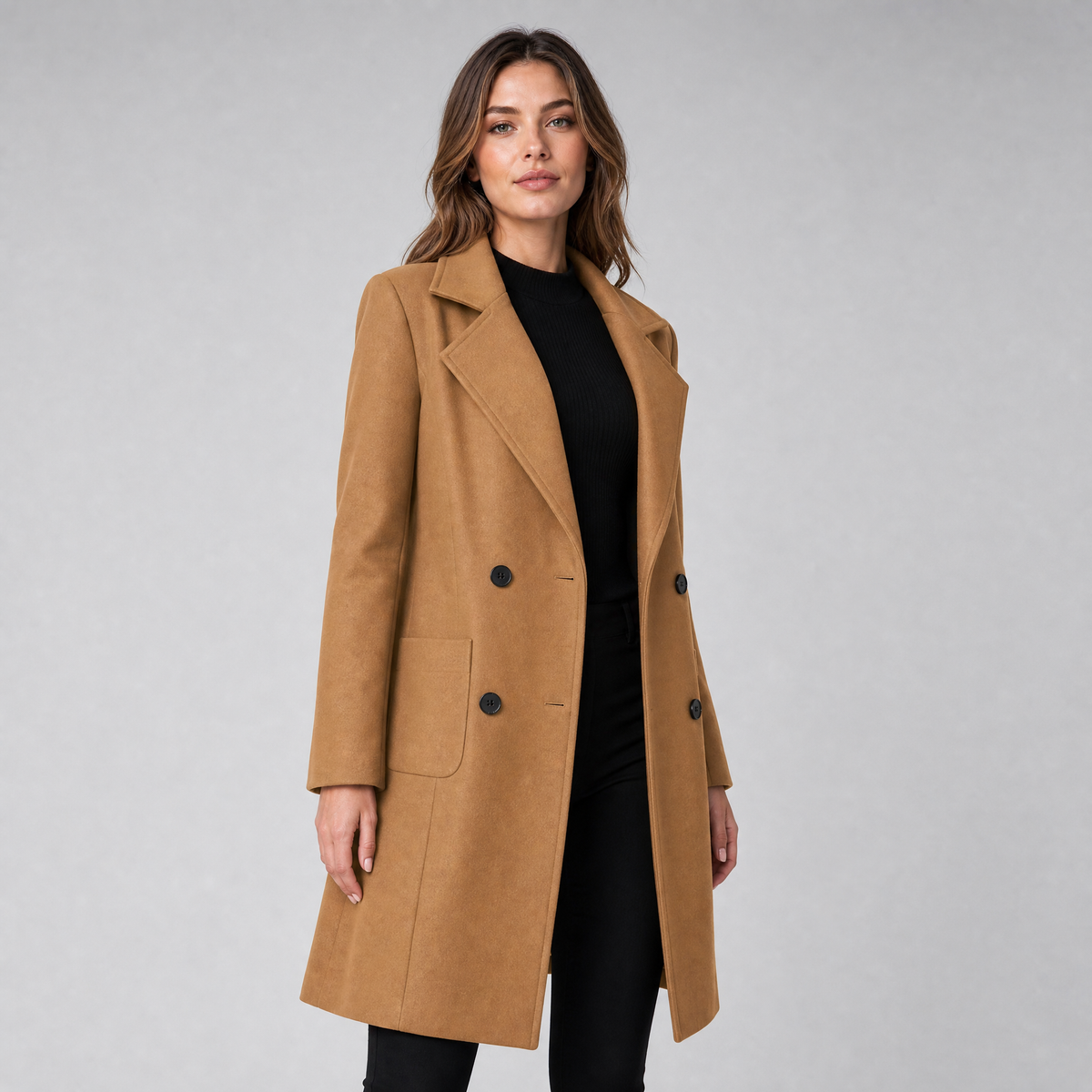 Women's Wool Double-Breasted Overcoat – Mid-Length Slim Fit
