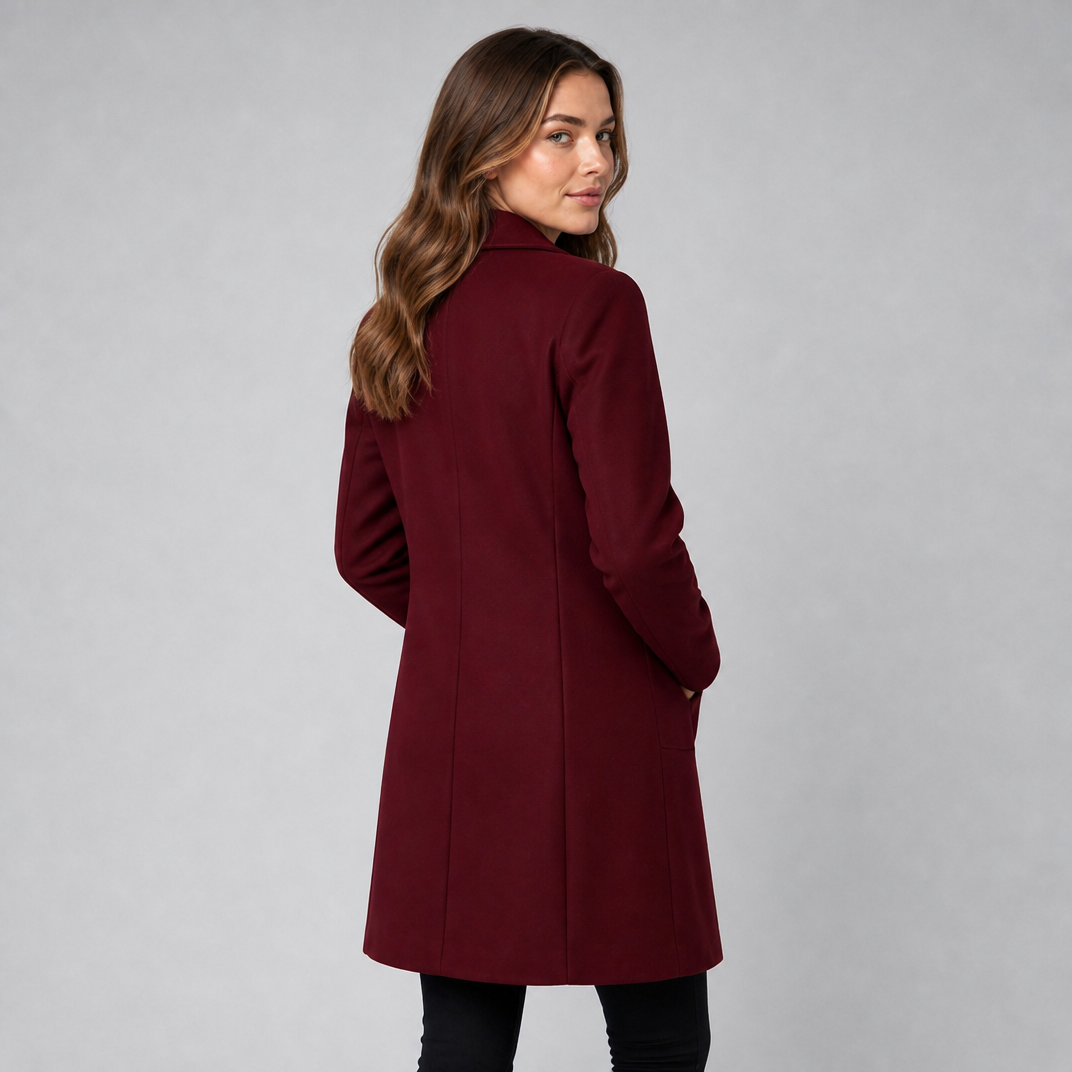 Women's Wool Double-Breasted Overcoat – Mid-Length Slim Fit