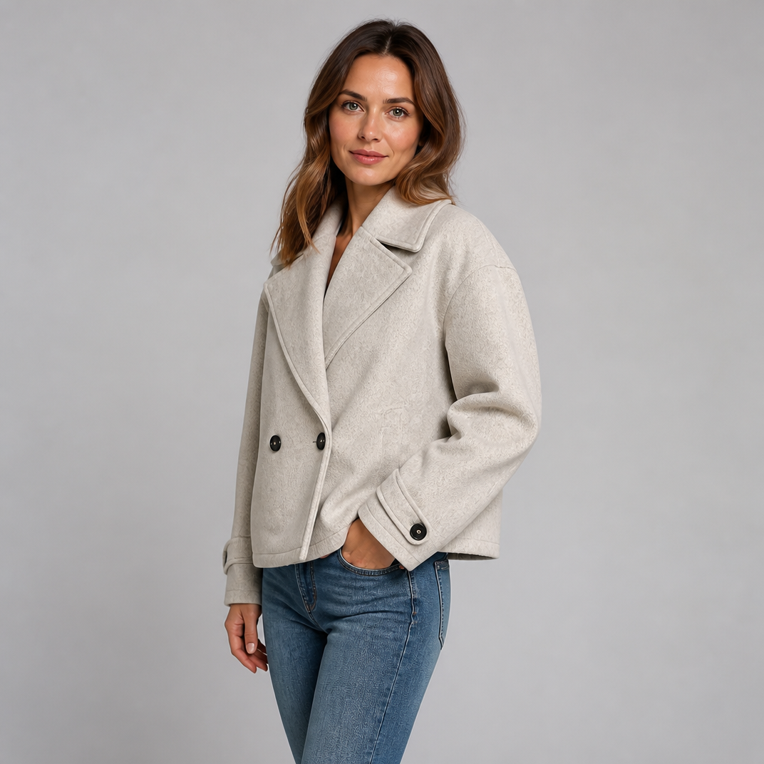 Women's Wool Double-Breasted Pea Coat – Boxy Cropped Fit