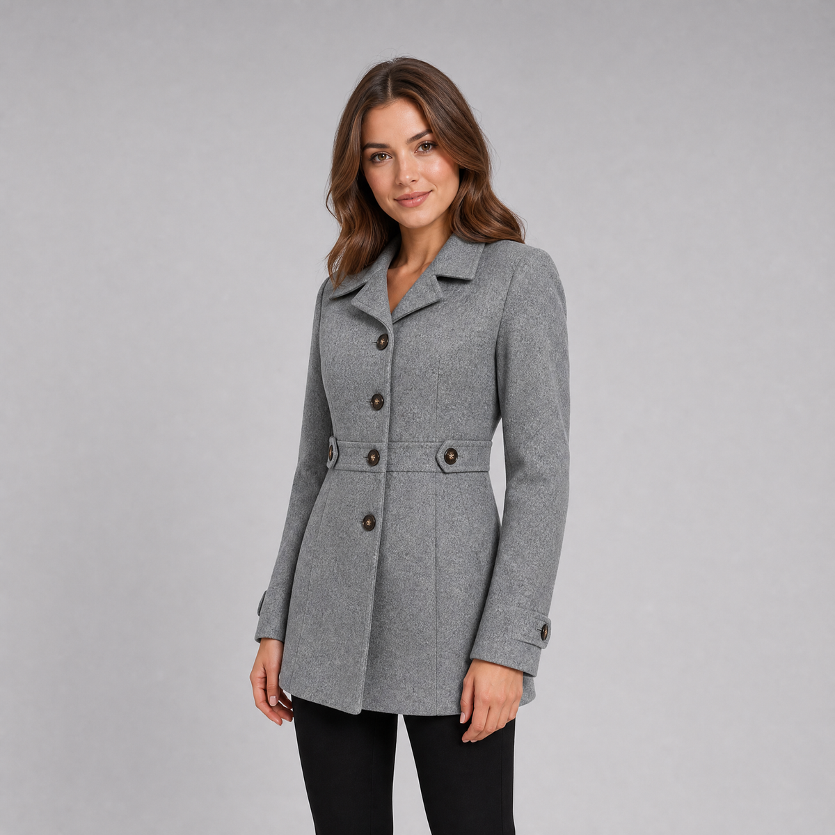 Women's Wool Single-Breasted Mid-Length Coat Tailored Fit
