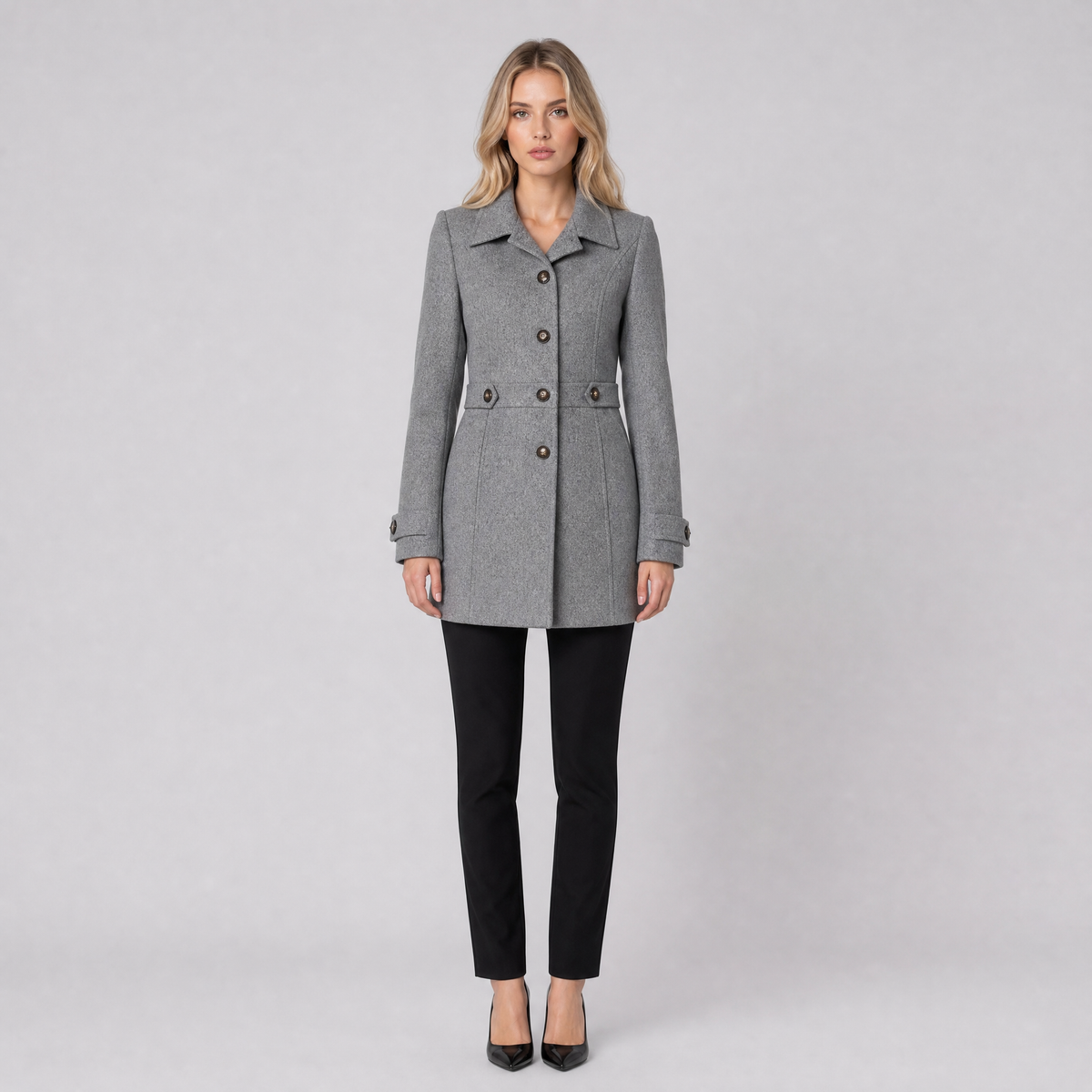 Women's Wool Single-Breasted Mid-Length Coat Tailored Fit