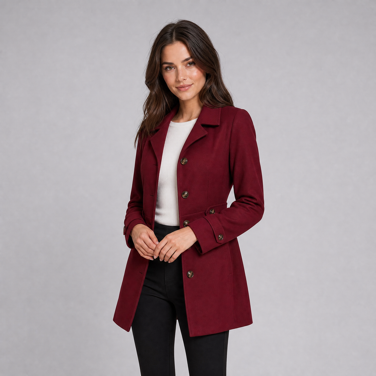Women's Wool Single-Breasted Mid-Length Coat Tailored Fit