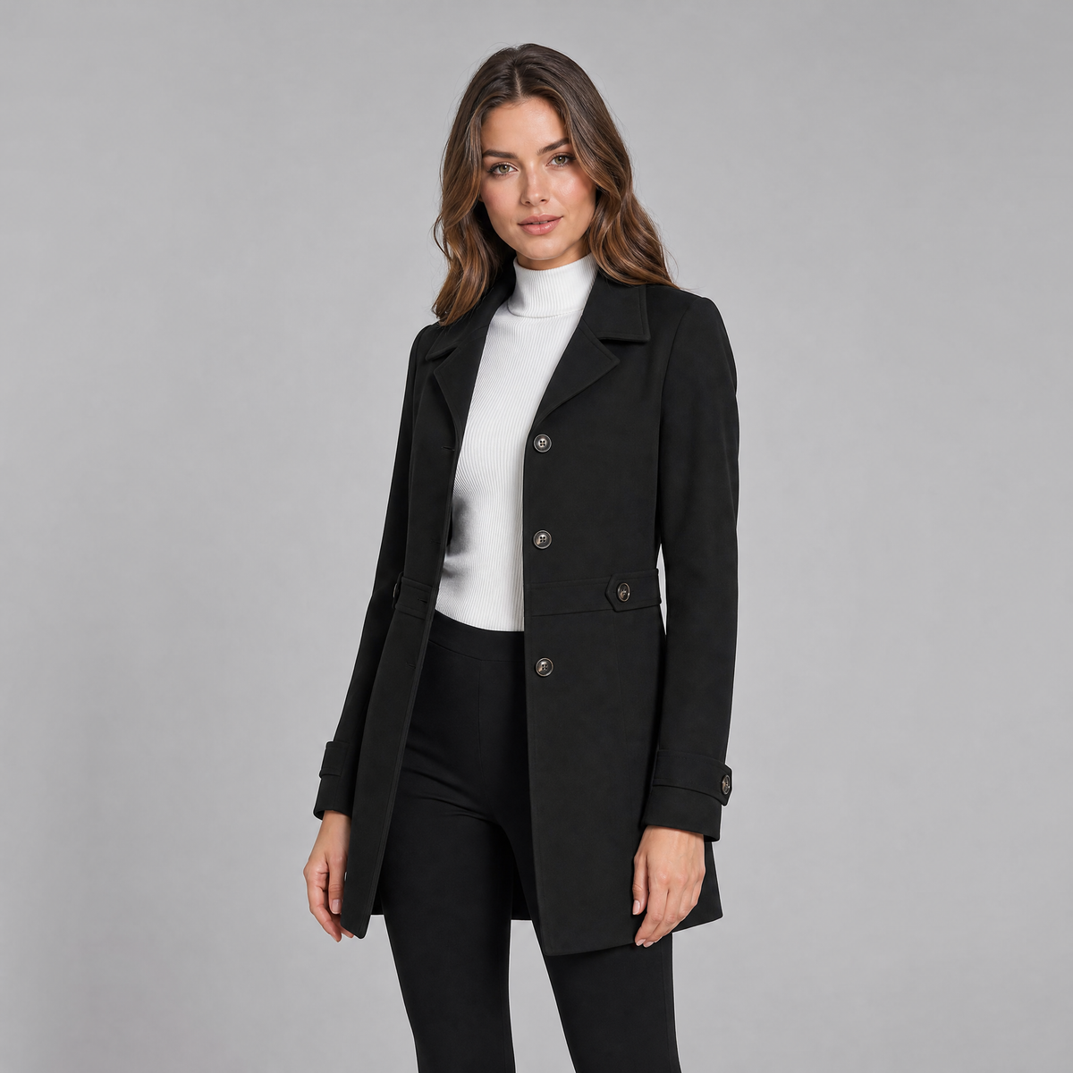 Women's Wool Single-Breasted Mid-Length Coat Tailored Fit