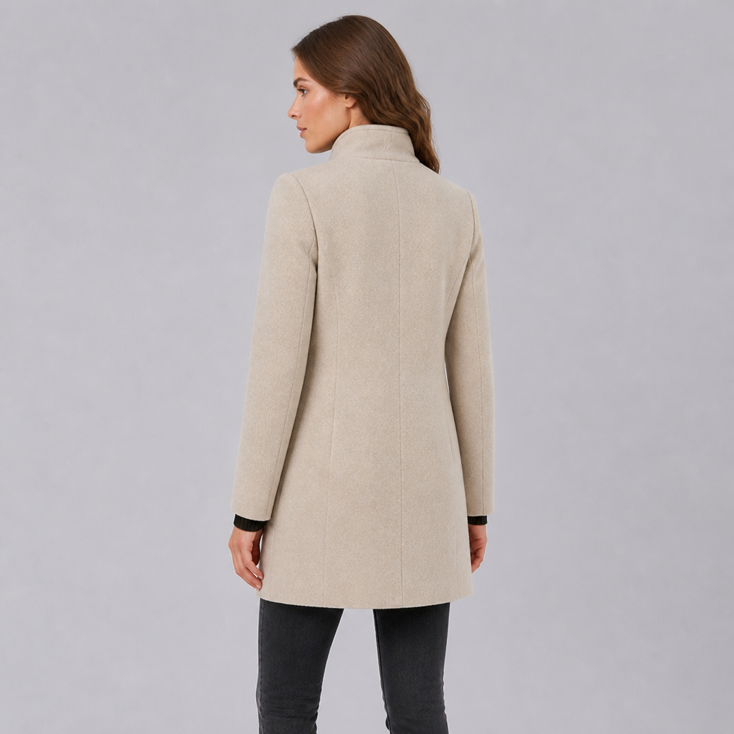 Women's Wool Stand Collar Mid-Length Coat Slim Fit
