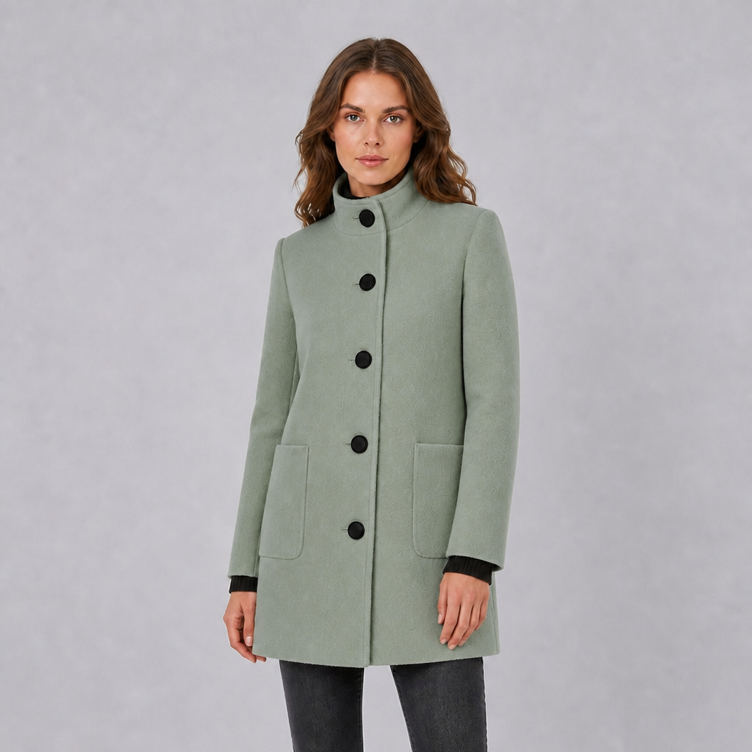 Women's Wool Stand Collar Mid-Length Coat Slim Fit