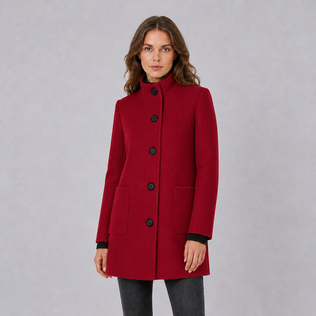 Women's Wool Stand Collar Mid-Length Coat Slim Fit
