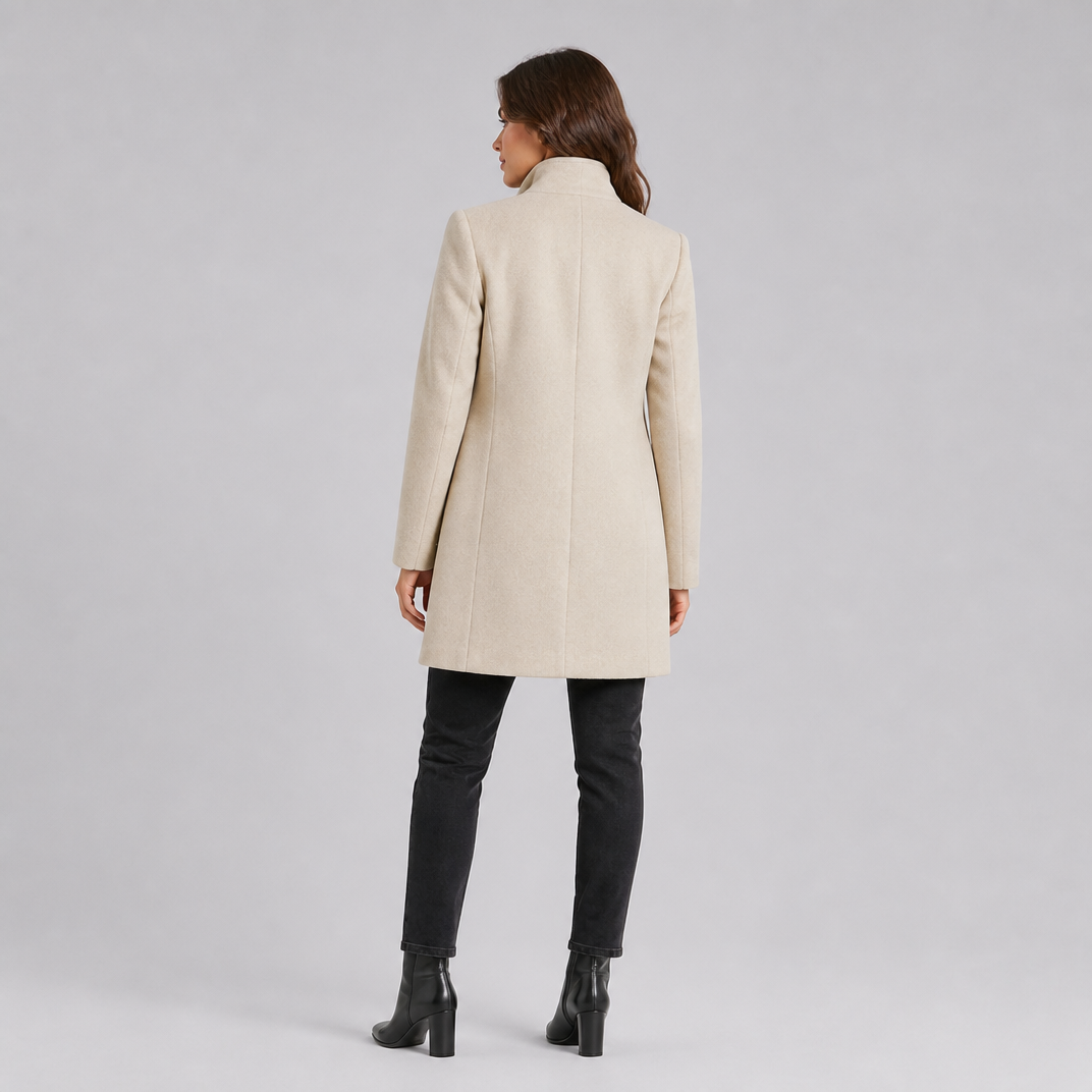 Women's Wool Stand Collar Mid-Length Coat Slim Fit