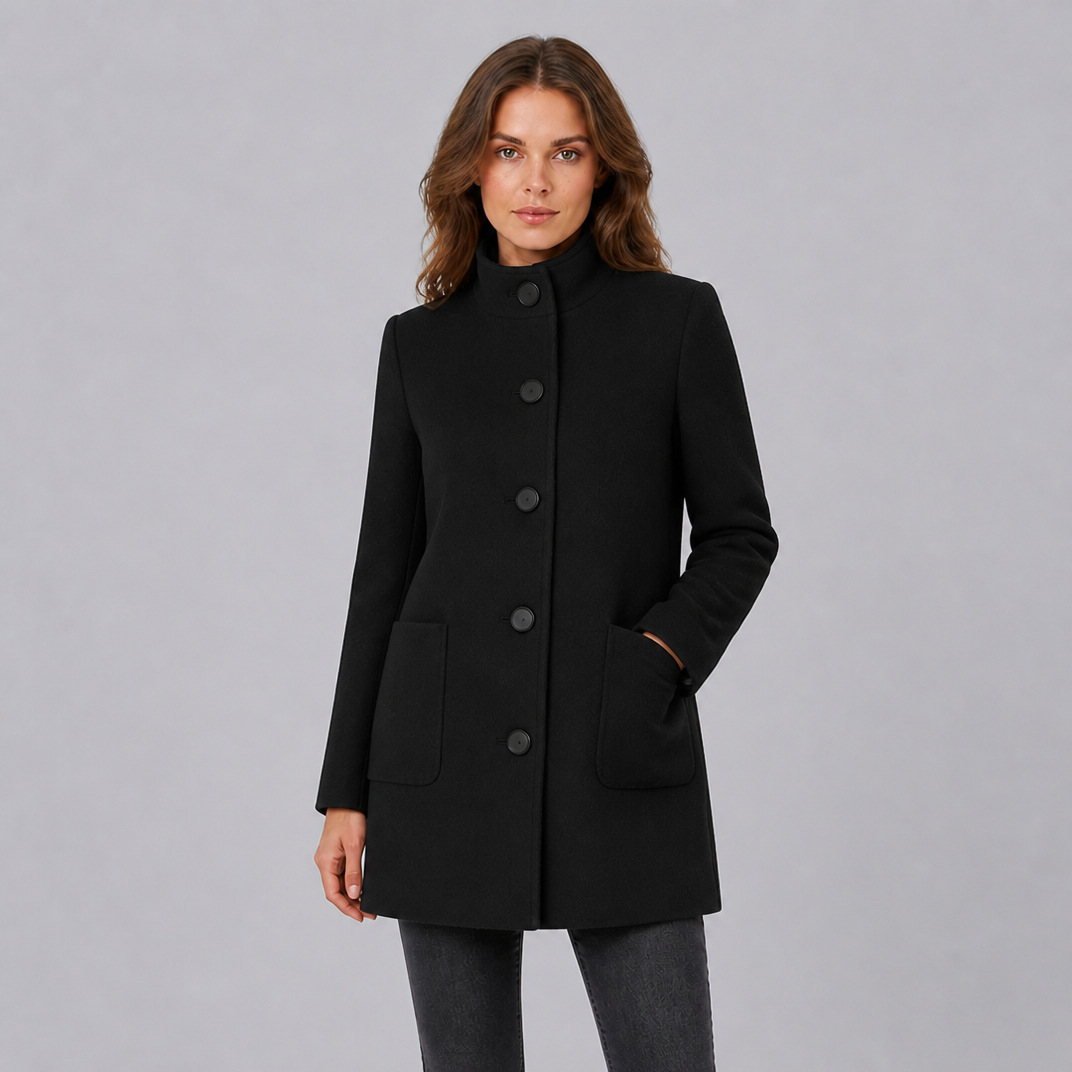 Women's Wool Stand Collar Mid-Length Coat Slim Fit