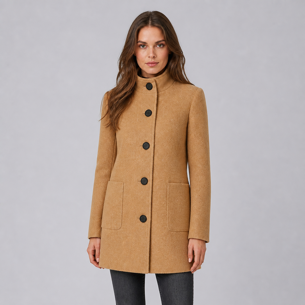 Women's Wool Stand Collar Mid-Length Coat Slim Fit