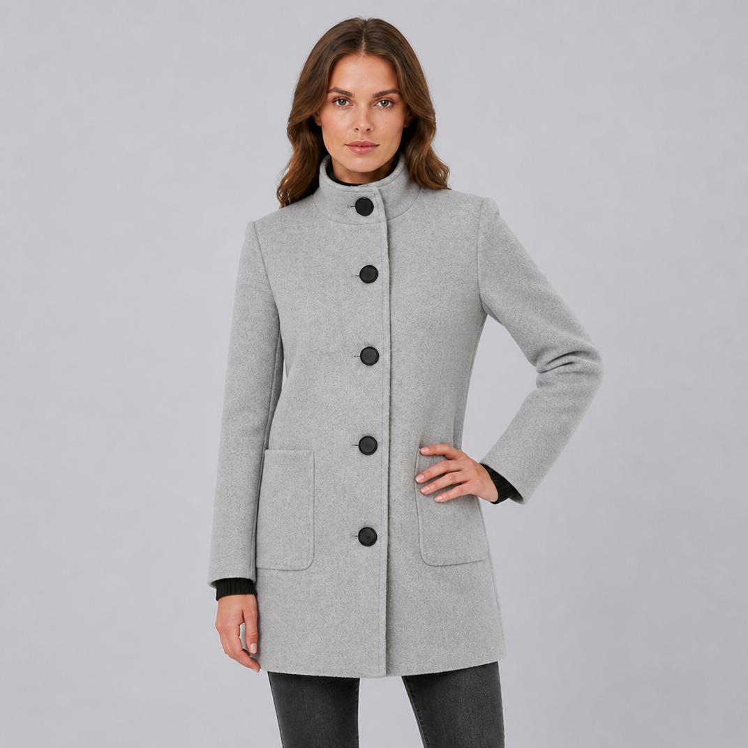 Women's Wool Stand Collar Mid-Length Coat Slim Fit
