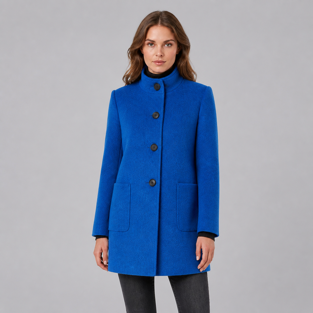 Women's Wool Stand Collar Mid-Length Coat Slim Fit