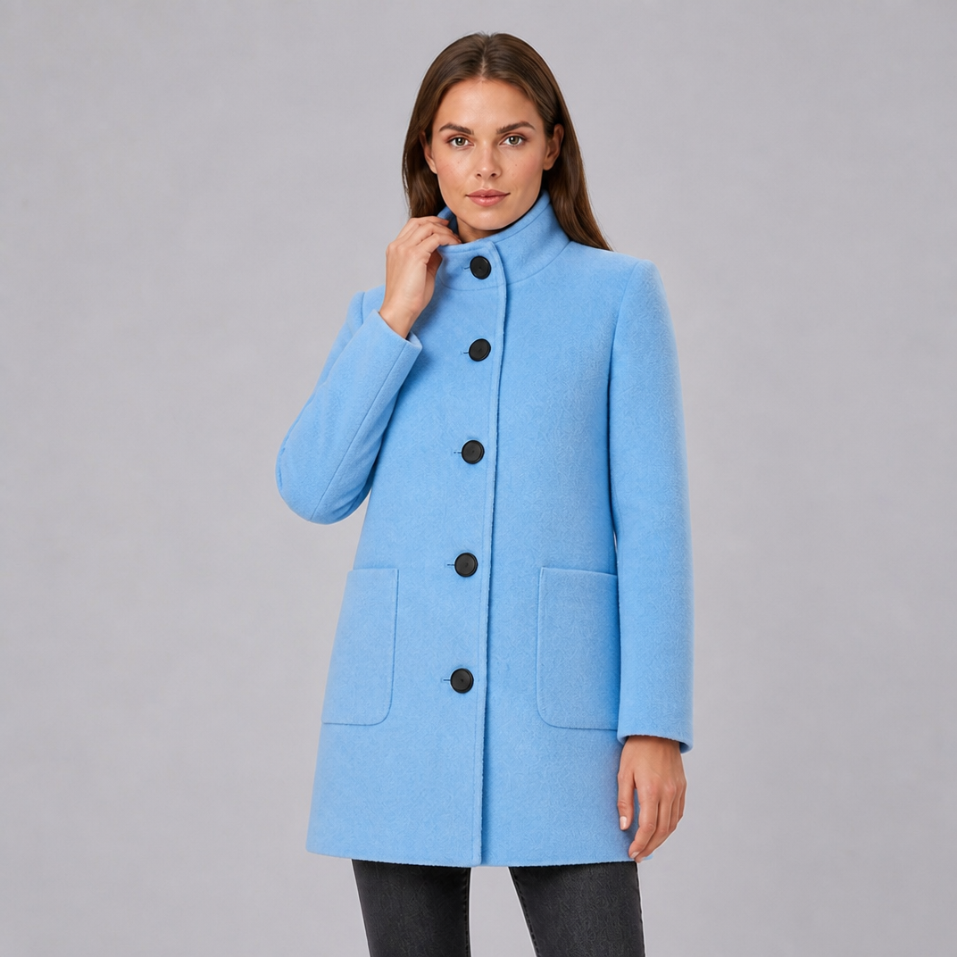 Women's Wool Stand Collar Mid-Length Coat Slim Fit