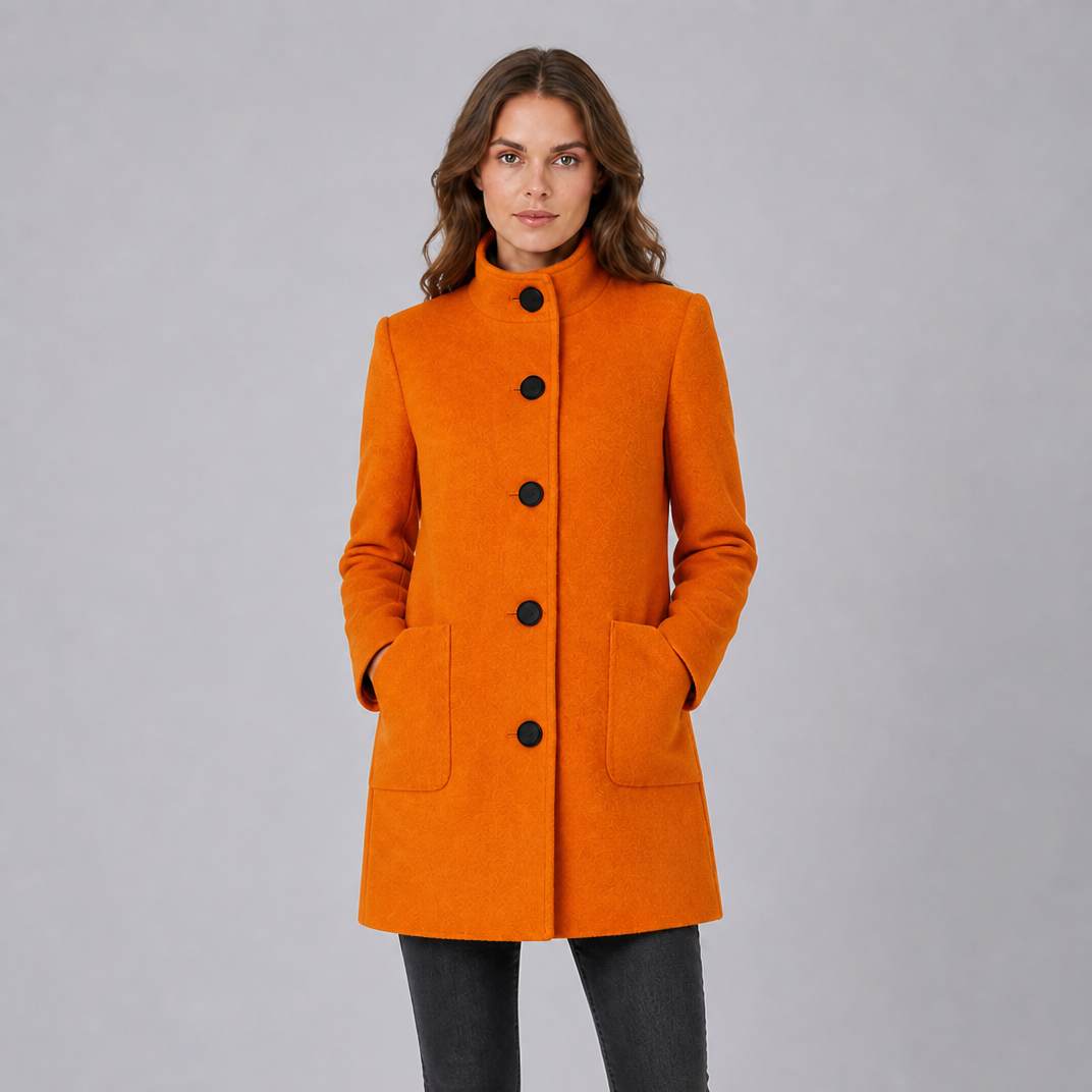 Women's Wool Stand Collar Mid-Length Coat Slim Fit