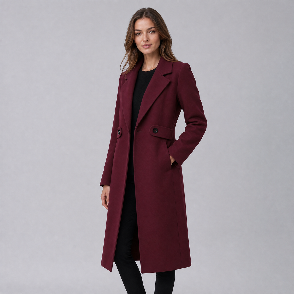 Women's Wool Tailored Long Overcoat Slim Fit