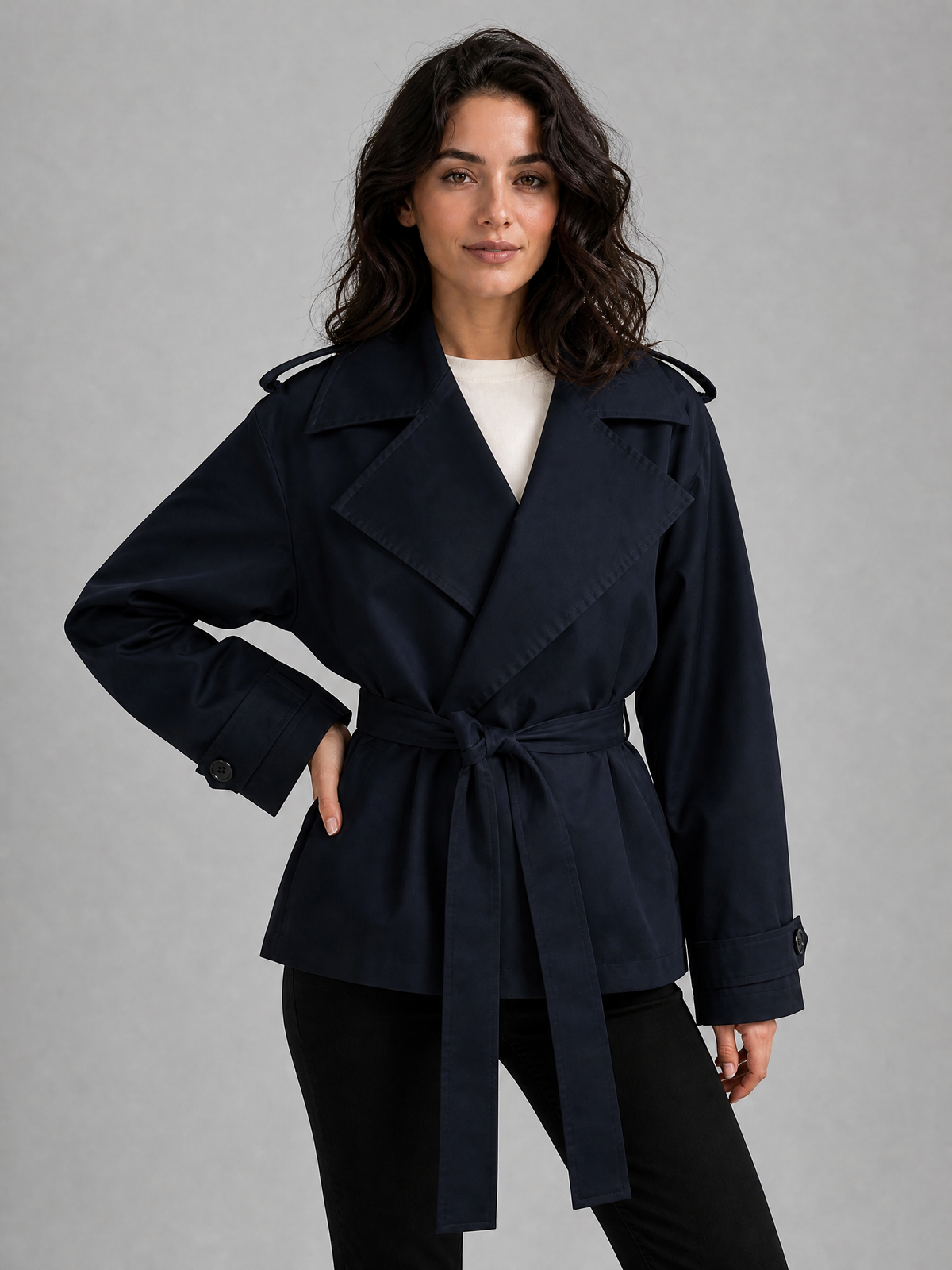 Women's Woven Brown Belted Short Trench Jacket Relaxed Fit