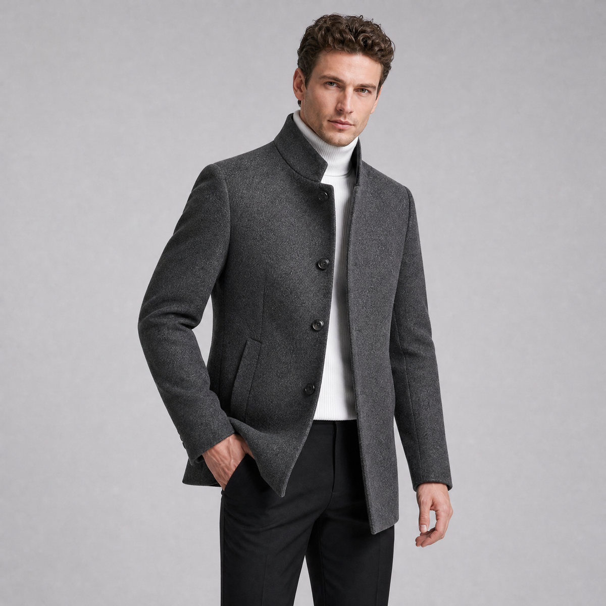 Men's Wool Stand Collar Overcoat