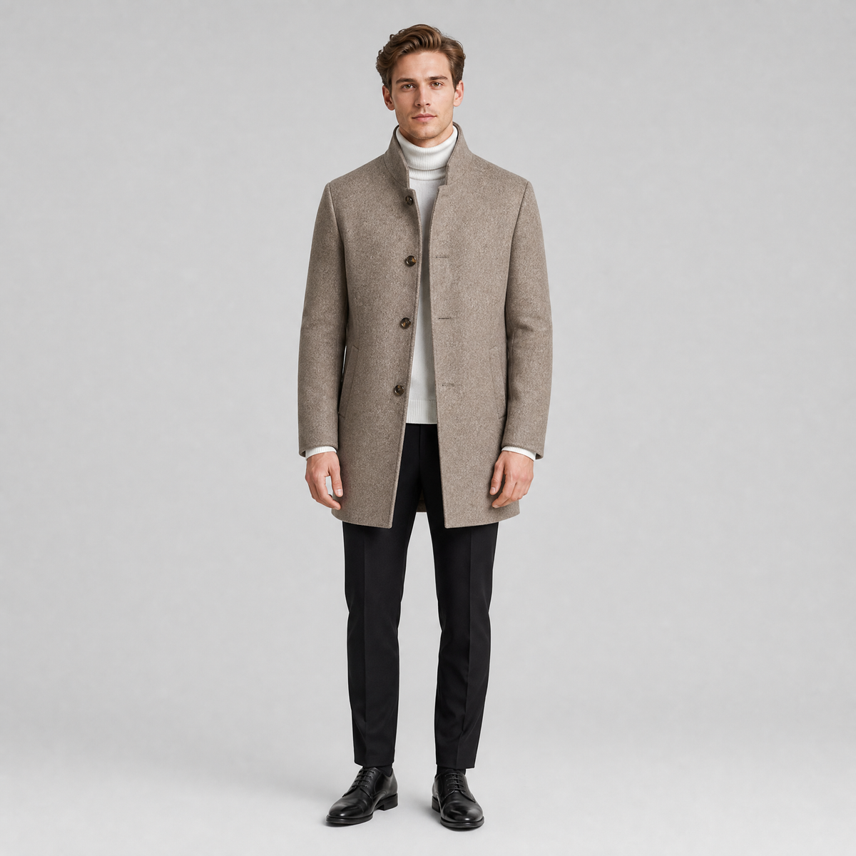 Men's Wool Stand Collar Overcoat