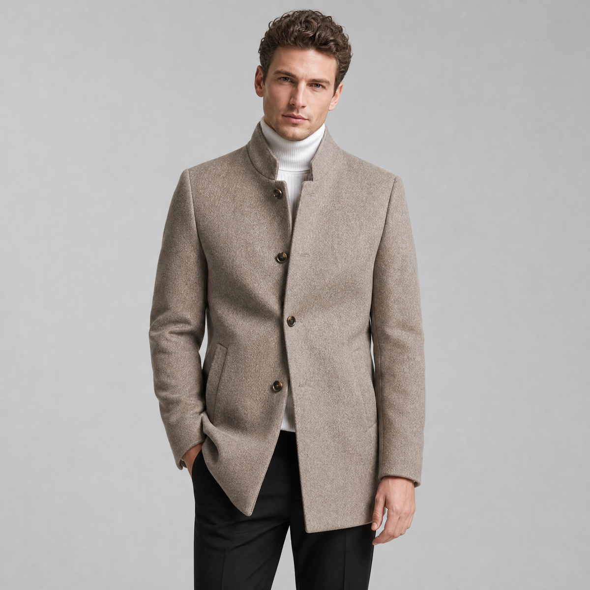 Men's Wool Stand Collar Overcoat